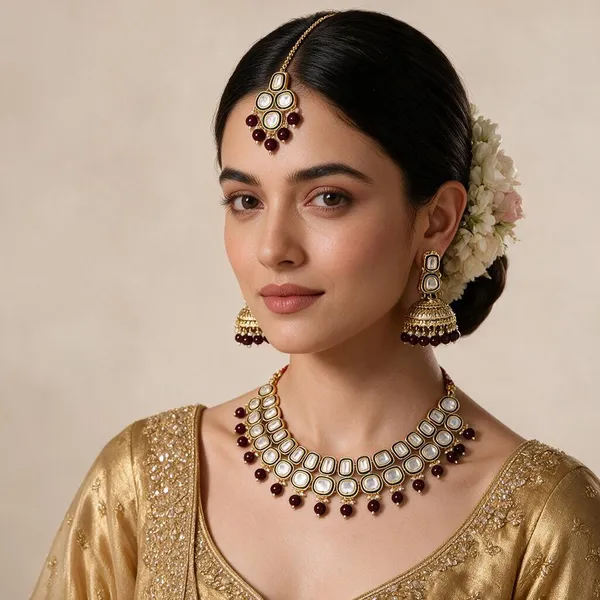Gold-Tone_Kundan_Maroon_Bead_Crescent_Necklace_Set_For_Women