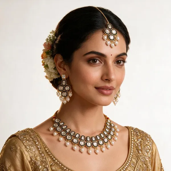 Gold-Tone_Kundan_Pearl_Necklace_And_Earrings_Set_For_Women
