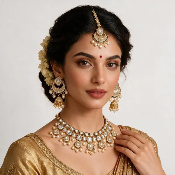 Gold-Tone_Green_Kundan_Layered_Necklace_And_Jhumka_Set_For_Women