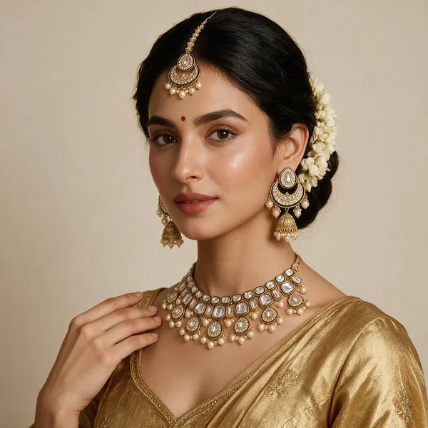 Gold-Tone_Green_Kundan_Layered_Necklace_And_Jhumka_Set_For_Women