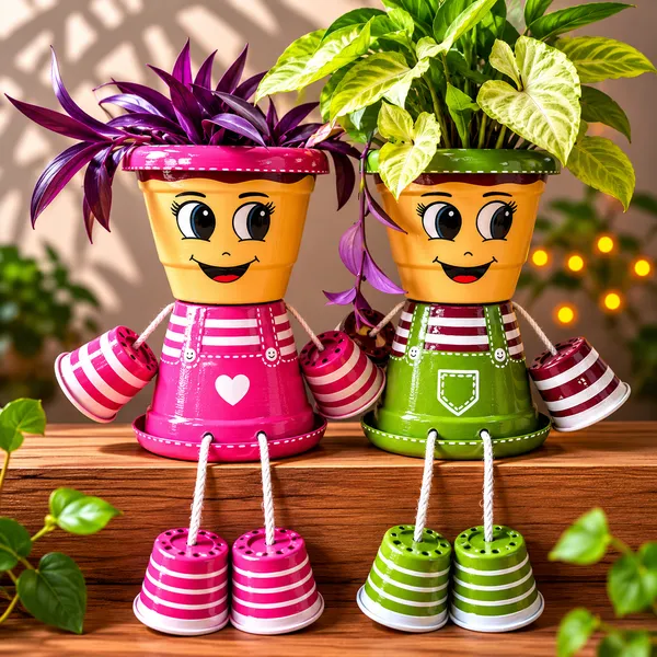 Plastic_Decorative_Striped_Character_Plant_Pots_Set_Of_2