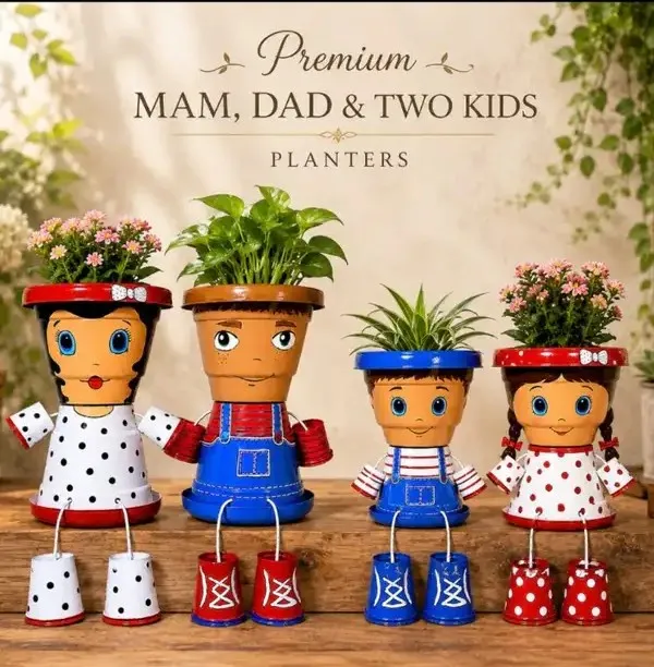 Plastic_Decorative_Family_Theme_Painted_Planters_Set_Of_4