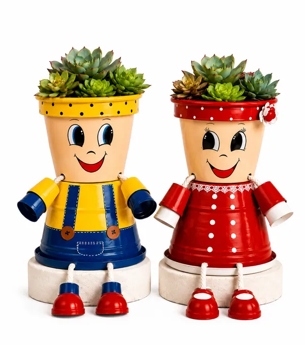 Plastic_Whimsical_Polka_Dot_Character_Planters_Set_Of_2