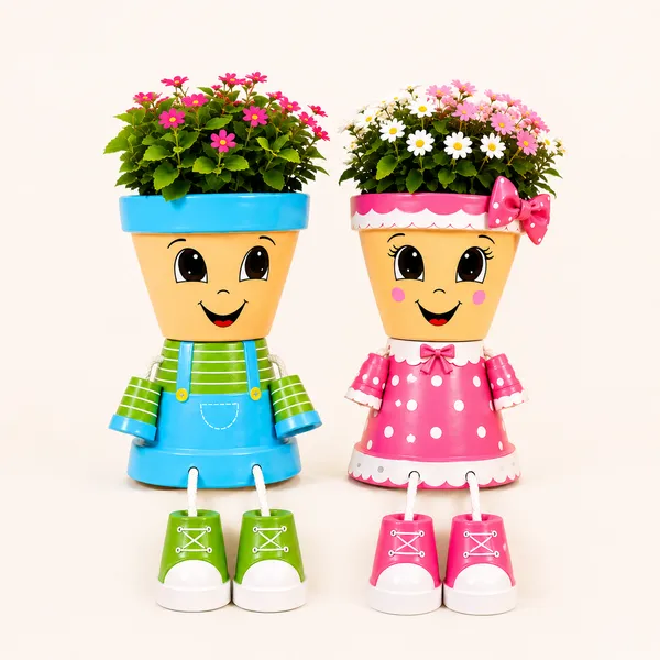 Plastic_Decorative_Floral_Character_Plant_Pots_Set_Of_2