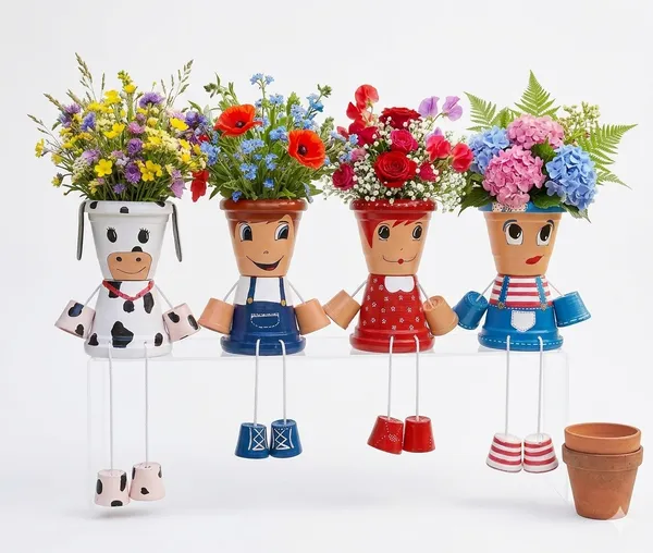 Plastic_Decorative_Painted_Floral_Doll_Planter_Set_Of_4