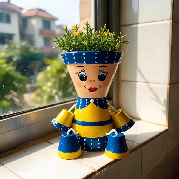 Plastic_Whimsical_Girl_Shaped_Polka_Dot_Planter