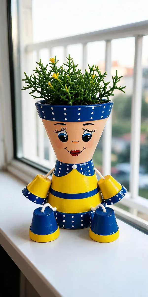 Plastic_Whimsical_Girl_Shaped_Polka_Dot_Planter