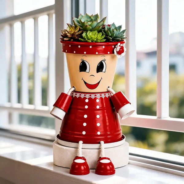 Plastic_Whimsical_Polka_Dot_Character_Planters_Set_Of_2