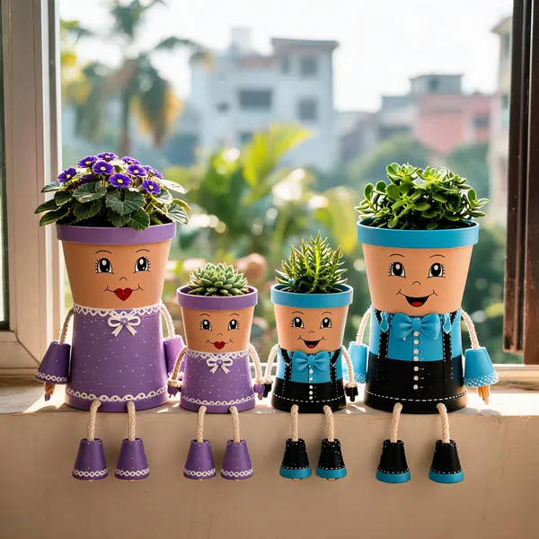 Plastic_Decorative_Painted_Character_Plant_Pots_Set_Of_4
