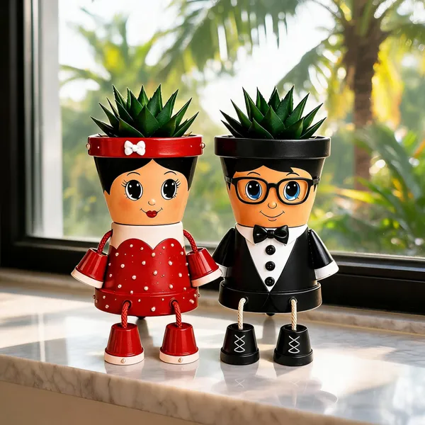 Plastic_Decorative_Couple_Character_Planters_Set_Of_2