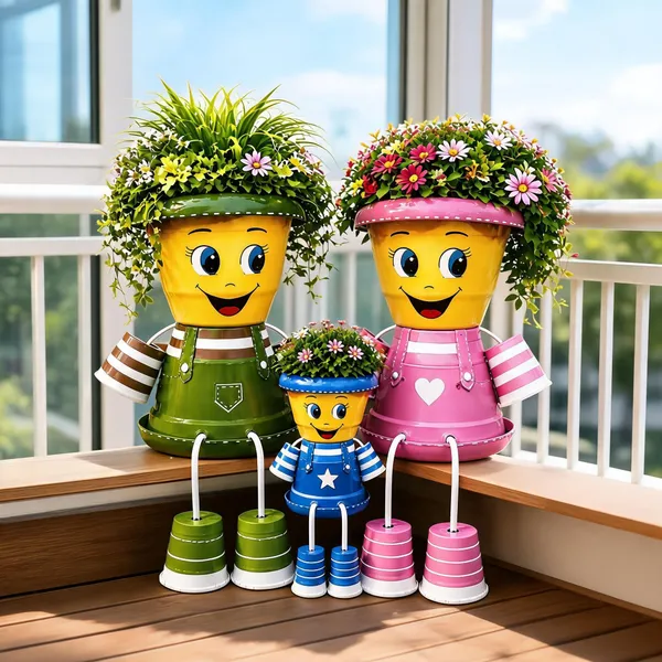 Plastic_Decorative_Painted_Character_Planters_Set_Of_3