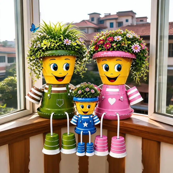 Plastic_Decorative_Painted_Character_Planters_Set_Of_3