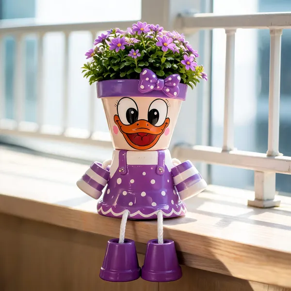 Plastic_Decorative_Cartoon_Duck_Painted_Planters_Set_Of_2