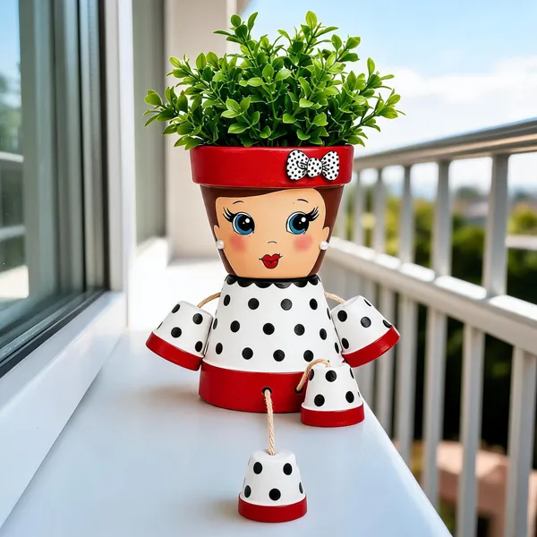 Plastic_Decorative_Polka_Dot_Doll_Shaped_Planter