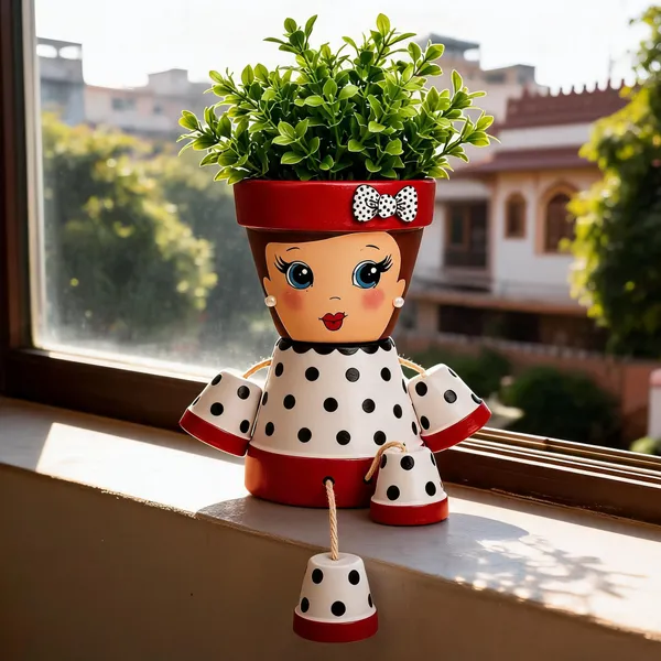 Plastic_Decorative_Polka_Dot_Doll_Shaped_Planter