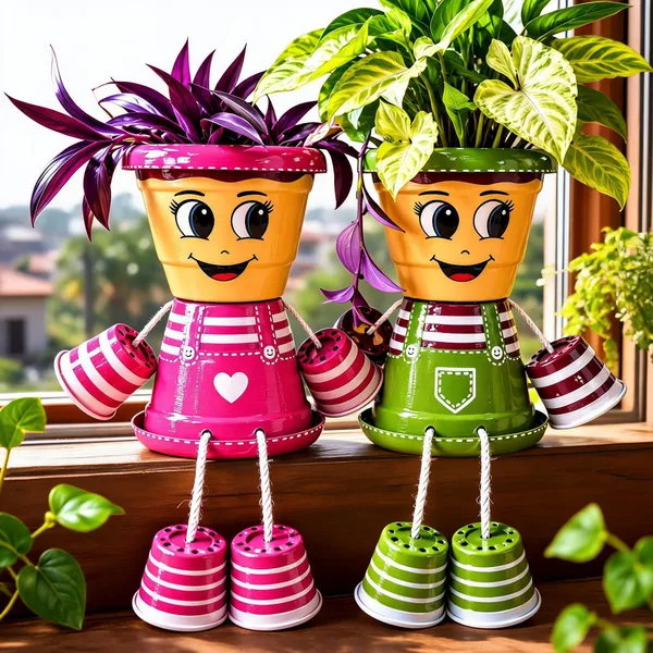 Plastic_Decorative_Striped_Character_Plant_Pots_Set_Of_2
