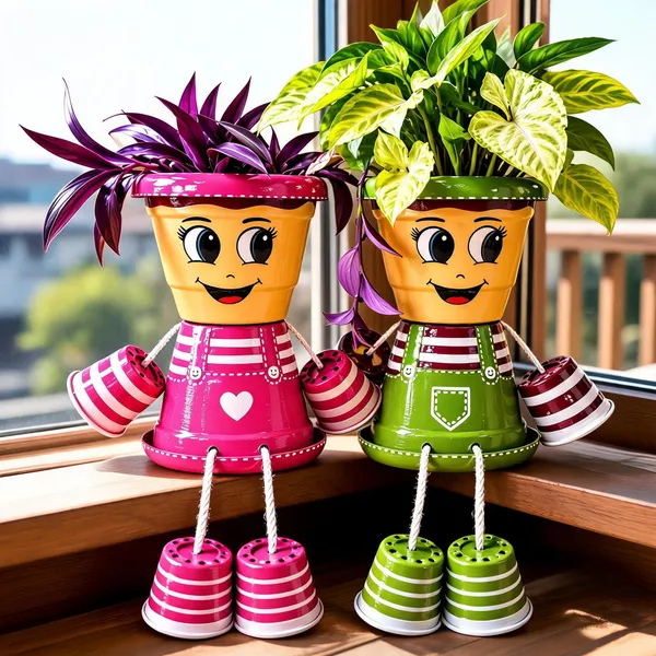 Plastic_Decorative_Striped_Character_Plant_Pots_Set_Of_2