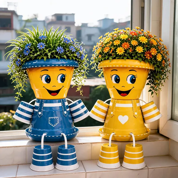 Plastic_Decorative_Floral_Character_Planters_Set_Of_2