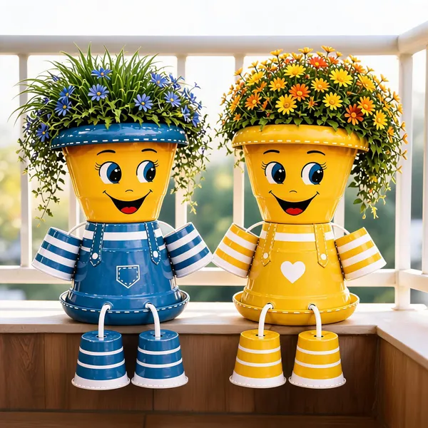 Plastic_Decorative_Floral_Character_Planters_Set_Of_2