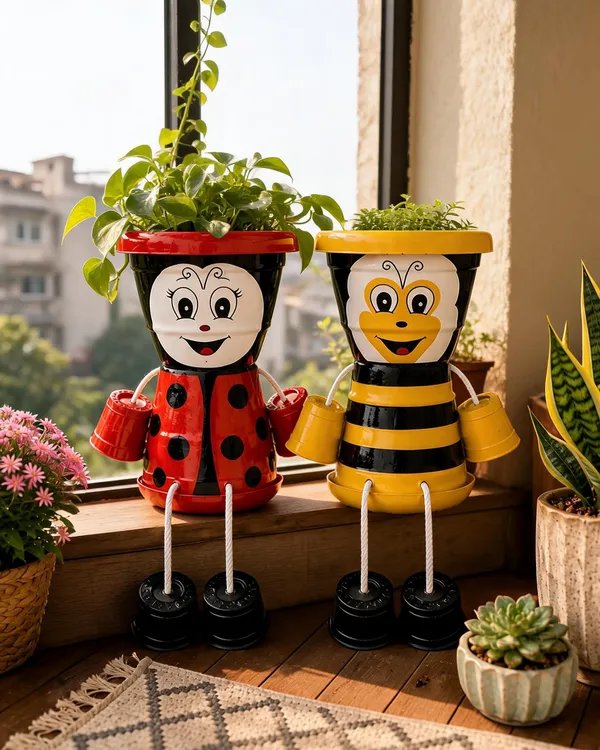 Plastic_Decorative_Ladybug_Bee_Character_Planter_Set_Of_2
