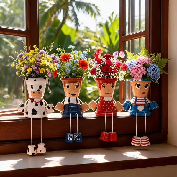 Plastic_Decorative_Painted_Floral_Doll_Planter_Set_Of_4