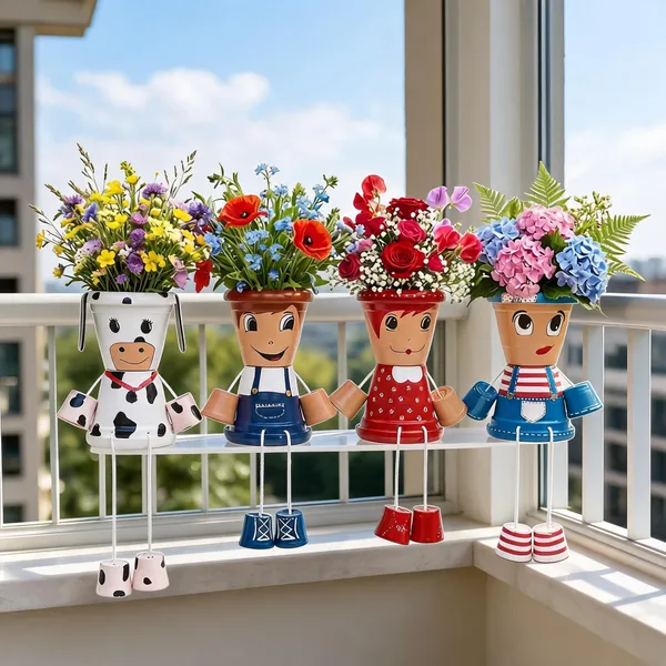 Plastic_Decorative_Painted_Floral_Doll_Planter_Set_Of_4