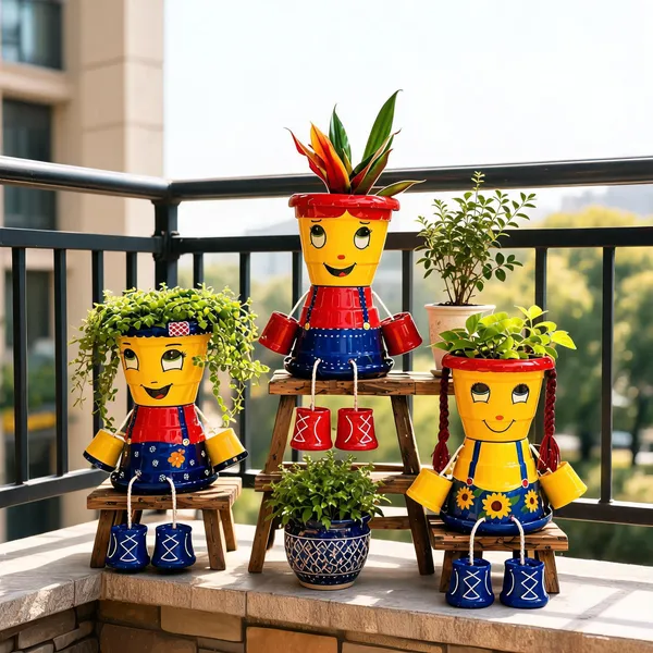 Plastic_Hand_Painted_Doll_Design_Multicolor_Pots_Set_Of_3