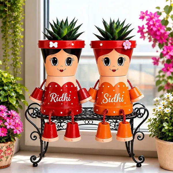 Plastic_Decorative_Doll_Shape_Multicolor_Pots_With_Stand_Set_Of_2