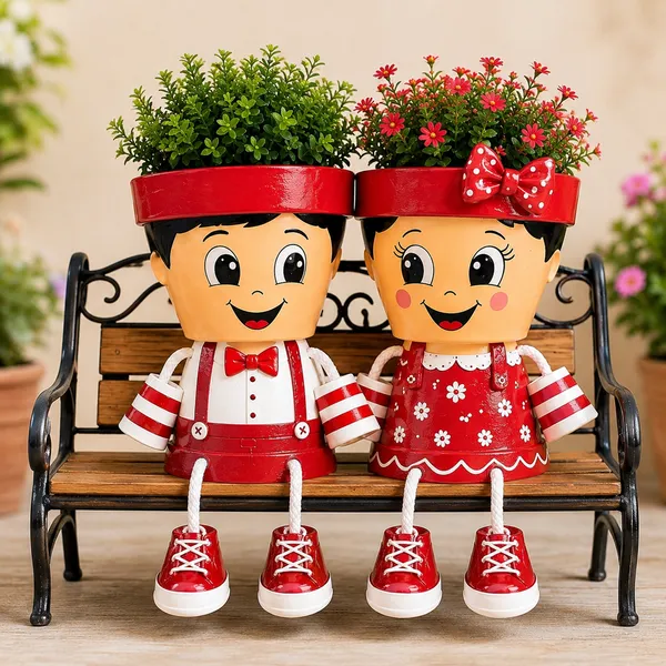 Plastic_Decorative_Cartoon_Couple_Flower_Pots_Set_Of_2
