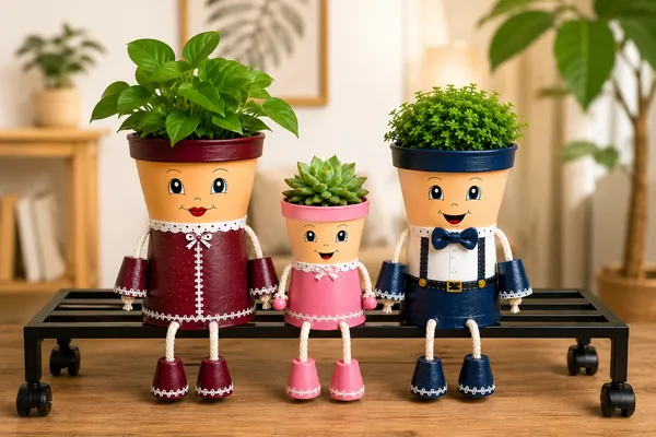 Plastic_Decorative_Character_Planter_Set_Of_3_With_Rolling_Stand