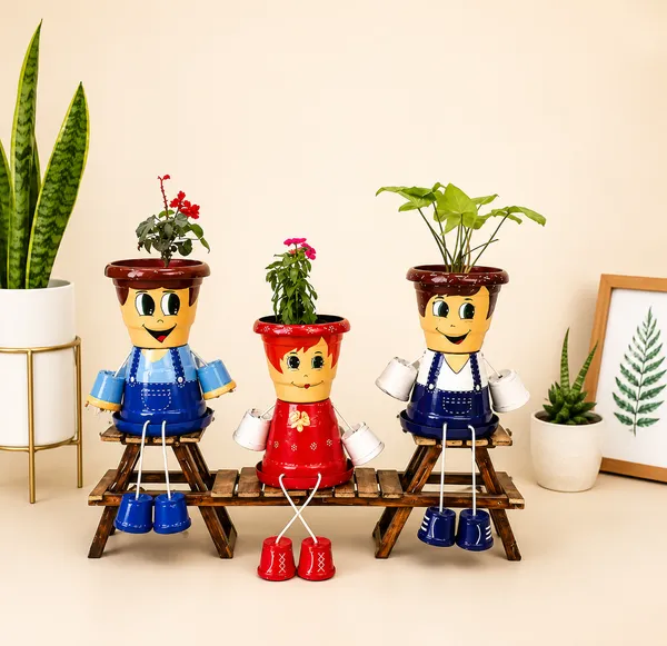 Plastic_Decorative_Hand-Painted_Family_Figurine_Planter_Set_Of_3
