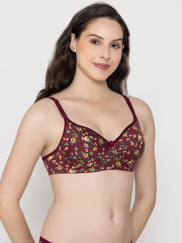 Maroon_Premium_Cotton_Floral_Print_Bra_For_Women