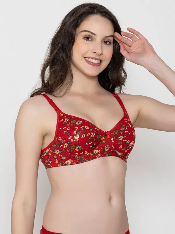 Red_Premium_Cotton_Floral_Print_Lingerie_Set_For_Women