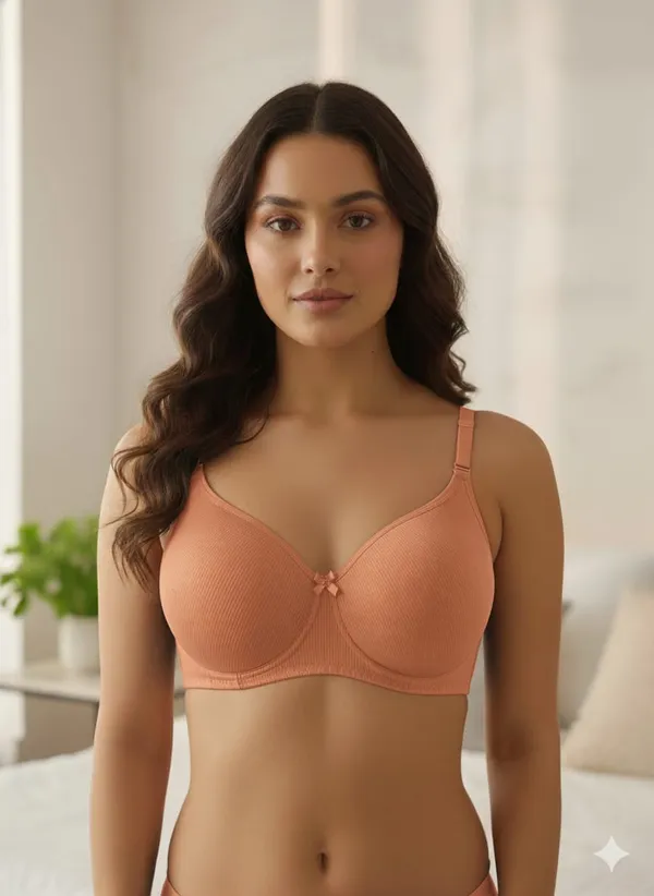 Peach_Premium_Cotton_Textured_Full_Coverage_Bra_For_Women