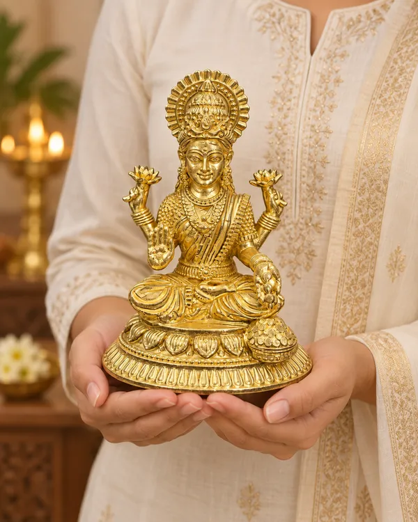 Goddess_Lakshmi_on_Round_Brass_Plate,_Gold_Finish