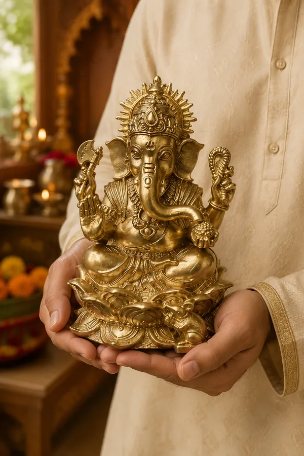 Seated_Ganesha_Brass_Idol,_Gold_Finish