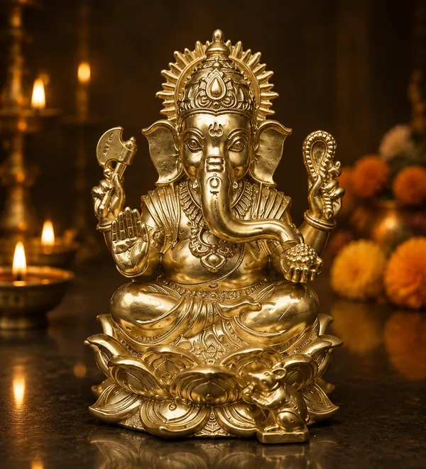 Seated_Ganesha_Brass_Idol,_Gold_Finish