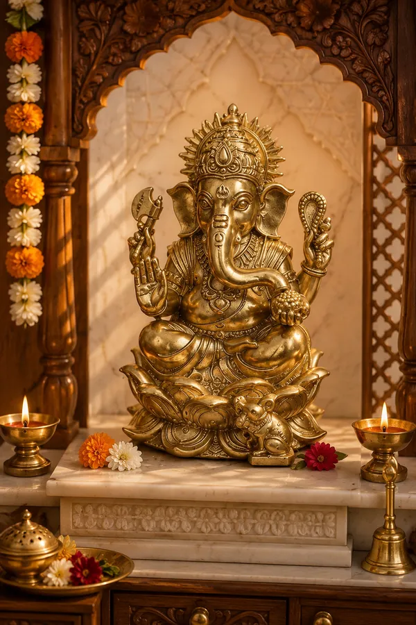 Seated_Ganesha_Brass_Idol,_Gold_Finish