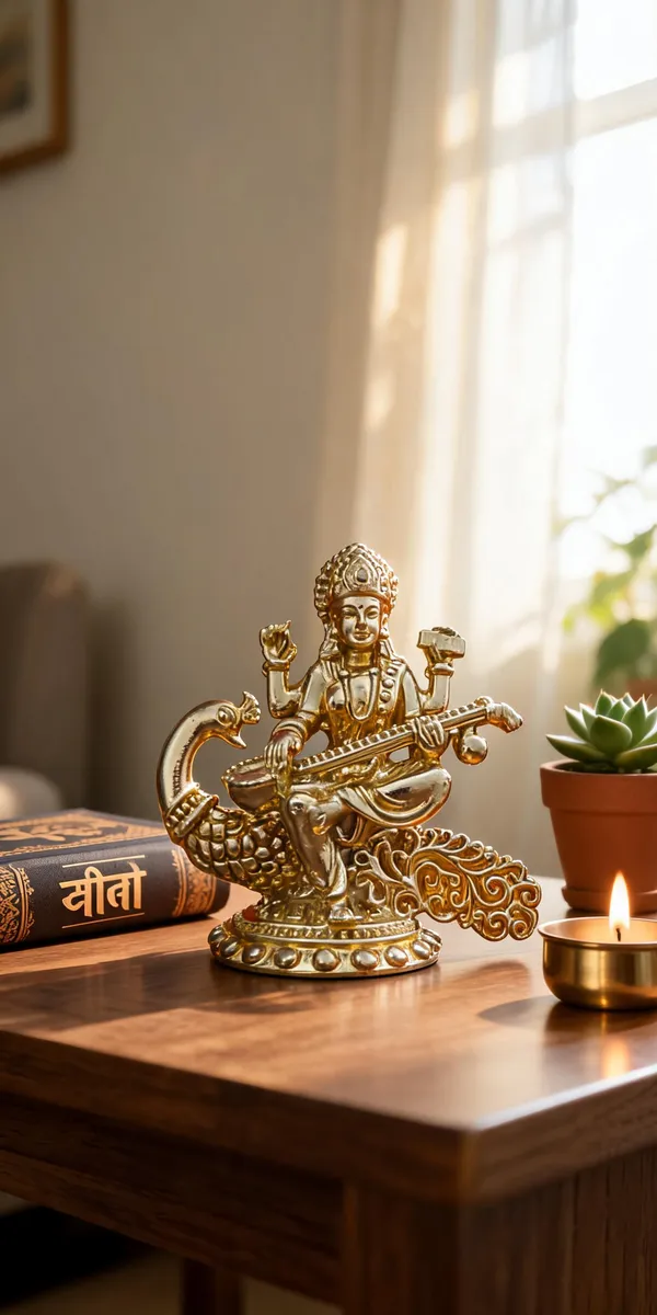 Goddess_Saraswati_Brass_Idol,_Gold_Finish
