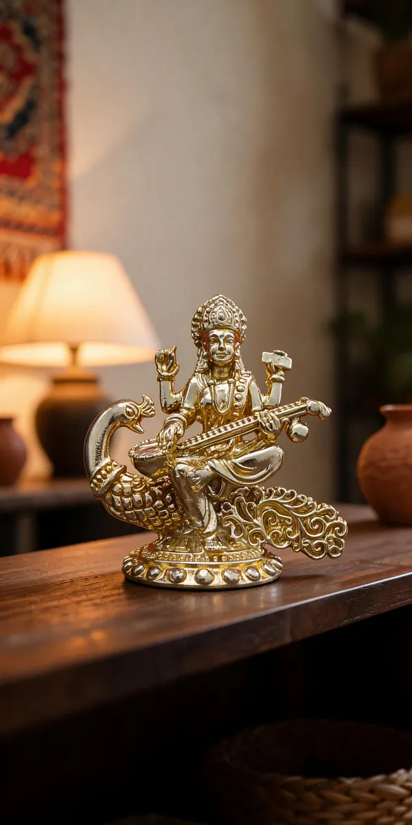 Goddess_Saraswati_Brass_Idol,_Gold_Finish