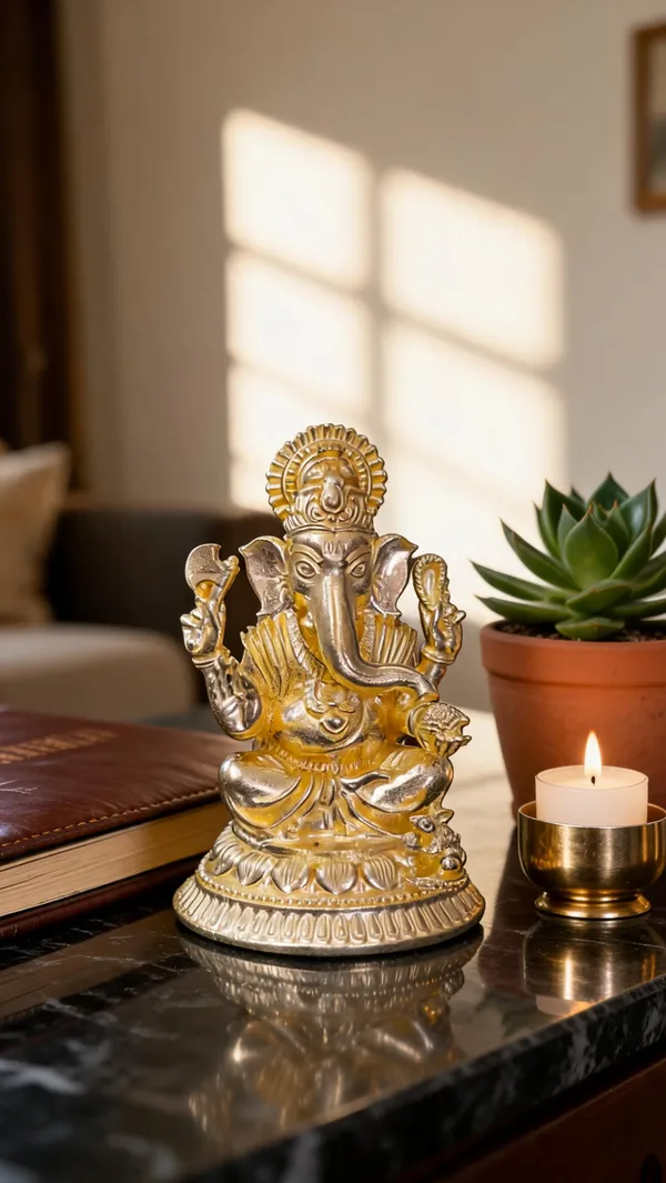 Ganesha_on_Round_Brass_Plate,_Gold_Finish