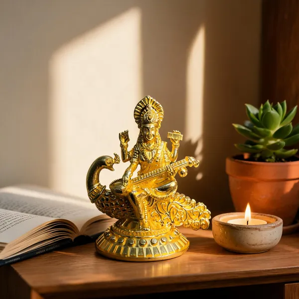 Goddess_Saraswati_Brass_Idol,_Gold_Finish
