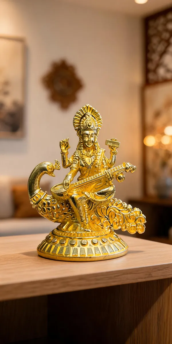 Goddess_Saraswati_Brass_Idol,_Gold_Finish
