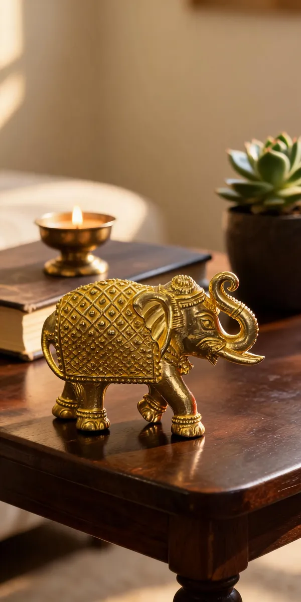 Ornate_Brass_Elephant_(Hathi)_Showpiece,_Gold_Finish