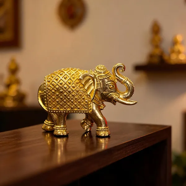 Ornate_Brass_Elephant_(Hathi)_Showpiece,_Gold_Finish