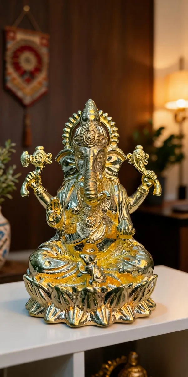Lord_Ganesha_Seated_on_Lotus_-_Brass_Idol,_Gold_Finish