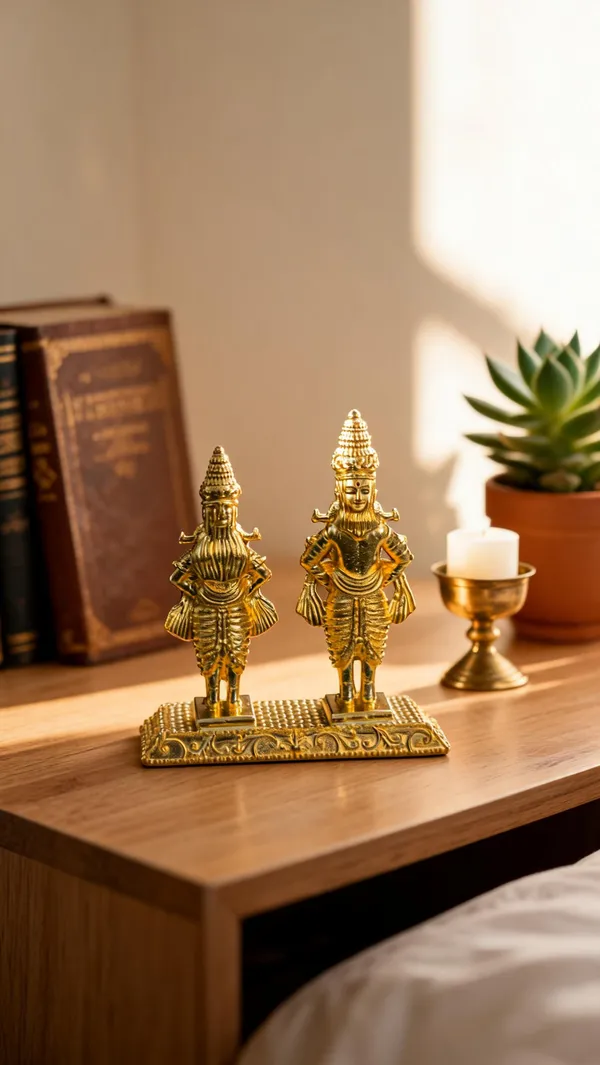 Vitthal_Rukmini_Brass_Idol_Pair,_Gold_Finish