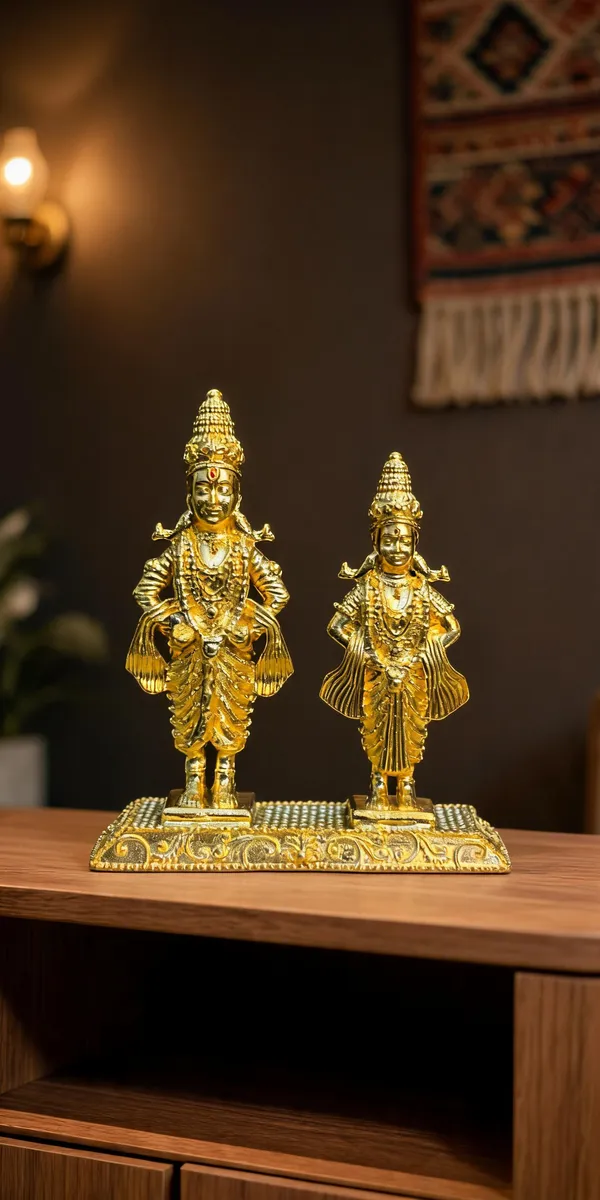 Vitthal_Rukmini_Brass_Idol_Pair,_Gold_Finish