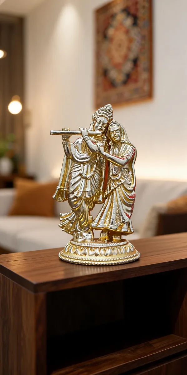 Radha_Krishna_Playing_Flute_-_Brass_Idol,_Gold_Finish
