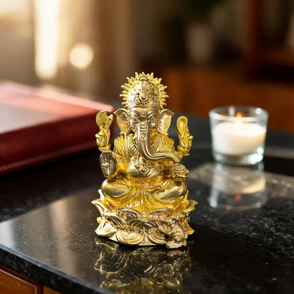 Seated_Ganesha_Brass_Idol,_Gold_Finish